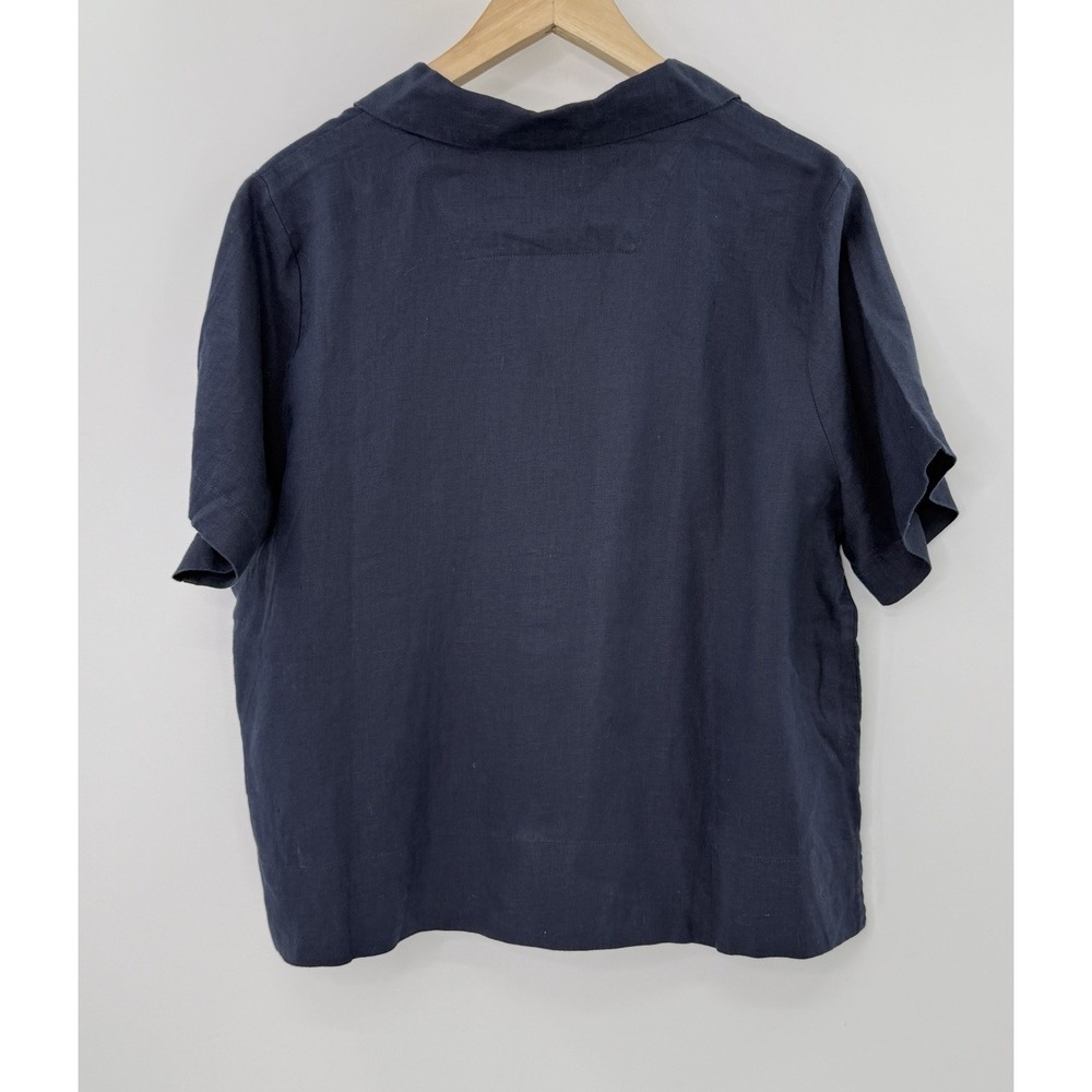 Quince Navy Blue 100% European Linen Button Up Blouse Sz L  Boho Lagenlook - Picture 3 of 7
